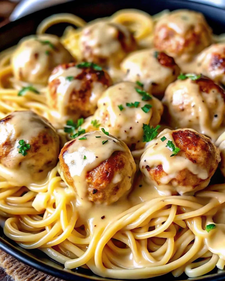 Garlic Butter Chicken Balls with Creamy Parmesan Pasta
