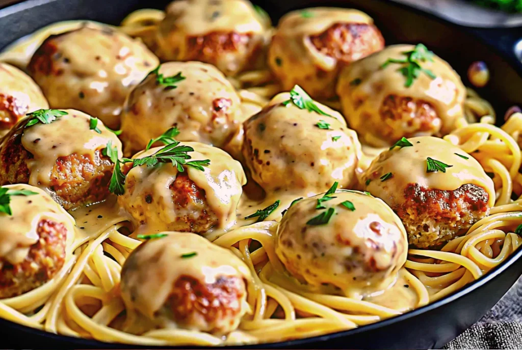 Garlic Butter Chicken Balls with Creamy Parmesan Pasta