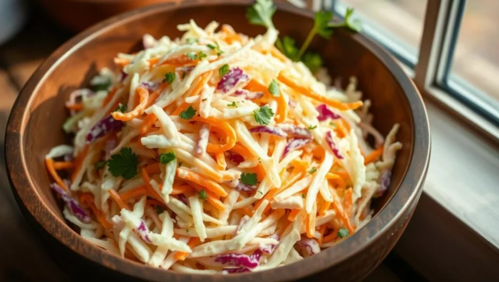 Delicious Coleslaw Made Easy: Your New Favorite Side Imagine a warm summer evening with laughter and stories around the table. A vibrant bowl of homemade coleslaw sits at the center. Its crunchy texture and bright flavors make every dish better. Coleslaw is more than a side; it brings people together. Whether it's for a family BBQ or a special event, coleslaw is easy to make. It will become a favorite at your table. Get ready to learn an oleslaw recipe that's easy to master. It's a side that will delight your taste buds and make everyone smile. Key Takeaways Coleslaw has a 4.9-star rating based on 144 reviews, showing its popularity. This recipe makes about 10 servings, great for gatherings. A 2-pound medium cabbage and fresh ingredients ensure great flavor. The dressing can be made ahead, making entertaining easier. Coleslaw stays crunchy for up to 2 days in the fridge. There are many ways to customize the recipe to your liking. Understanding Coleslaw: A Classic Side Dish Coleslaw is a beloved side dish known for its crunch and tangy taste. It's a hit at parties and gatherings because it pairs well with many meals. Its bright colors and textures add to the fun of eating. What Makes Coleslaw So Popular? Its popularity stems from its simple yet tasty nature. Fresh cabbage and creamy dressing make it a hit. Finding the right balance of mayo and vinegar is key for the best flavor, perfect for BBQs and picnics. Types of Cabbage Used in Coleslaw Cabbage is the base of coleslaw. You'll often find green, red, savoy, and Napa cabbage used. A mix of 3 parts green to 1 part purple cabbage is common. This mix adds color and texture, making each bite special. Coleslaw as a Versatile Dish Coleslaw is great with many foods, from pulled pork to hot dogs. It's also good for those watching their diet, with fresh veggie options. These changes make it not only healthier but also more visually appealing, improving the dining experience. Oleslaw Recipe Easy: Your Step-by-Step Guide Making a tasty oleslaw recipe easy is simple and fun. You need just a few ingredients and some time. This guide will help you make a fresh and flavorful side dish. Essential Ingredients You'll Need Here are the main ingredients for your creamy coleslaw: 1 (14 oz) bag of shredded coleslaw mix 1 cup mayonnaise 2 tablespoons apple cider vinegar 1 tablespoon honey Salt and pepper to taste Preparation Steps for the Perfect Coleslaw Making this easy coleslaw takes just 8 minutes. Here's how to do it: In a large bowl, mix together the shredded coleslaw mix and carrots if you're using them. In another bowl, mix the mayonnaise, apple cider vinegar, honey, salt, and pepper until smooth. Pour the dressing over the cabbage mix and toss until it's all coated. Chill the coleslaw for at least 30 minutes to let the flavors mix. Tips for Making It Ahead of Time Preparing your coleslaw ahead of time can save you time. Here are some tips: Keep the dressing separate from the coleslaw until just before serving to keep it crunchy. Mix them together no more than 20 minutes before serving. You can store coleslaw in an airtight container in the fridge for 3 to 5 days. It will taste better as it sits. For the best taste, prepare the coleslaw up to 2 days in advance. Marinating it for 2-4 hours will make it even better. Follow these steps and tips to make a delicious simple coleslaw recipe for your next event or meal. Its creamy dressing and fresh ingredients will make it a hit. Different Variations of Coleslaw Recipes Coleslaw is changing, with new versions for all tastes and diets. You can find healthy options and creamy treats. There are recipes that focus on nutrition and others that are rich in flavor. Modern coleslaw recipes use unique ingredients, showing the creativity in making this dish. Healthier Options: Healthy Coleslaw Recipe A healthy coleslaw recipe uses lighter dressings like vinaigrettes instead of mayonnaise. It includes a mix of veggies like cabbage, onion, bell pepper, and carrots. This makes it nutritious and tasty. Napa cabbage is often used for its mild taste. It adds a fresh and light flavor. Adding nuts or seeds makes it crunchy and nutritious. Creamier Choices: Best Creamy Coleslaw Recipe The best coleslaw recipe often has creamy dressings with mayonnaise and sour cream. This makes it rich and satisfying. It goes well with the crisp veggies. Some recipes add buttermilk or spices for extra flavor. This makes it great with grilled meats and sandwiches. Sweet and savory ingredients like apples or jicama add a delightful twist. Classic vs. Modern Takes on Coleslaw Traditional coleslaw recipes stick to classic ingredients and methods. Modern recipes, on the other hand, are more innovative. They might include fruits like mango or berries for a sweet twist. Crushed ramen noodles or jicama add interesting textures. With more people eating plant-based, many recipes now use vegan alternatives. This keeps the dish popular while fitting today's dietary trends. Coleslaw Recipe Type Key Ingredients Nutritional Highlights Healthy Coleslaw Napa cabbage, vinaigrette dressing, nuts Lower calories, high fiber Best Creamy Coleslaw Mayonnaise, buttermilk, sugar Rich in healthy fats, satisfying Modern Variation Avocado, berries, crushed ramen Unique textures, fresh flavors Serving Suggestions and Pairings Coleslaw is a refreshing side dish that goes well with many meals. It adds a nice crunch and tangy taste. This summer salad is easy to make and can be used in many ways. Perfect Dishes to Serve with Coleslaw Many dishes pair well with coleslaw. Here are some classic options: Pulled pork sandwiches Barbecue ribs Grilled chicken thighs and breasts Hot dogs Burgers and smoked brisket Tacos and carnitas Steaks and smoked ribs Grilled fish These dishes highlight coleslaw's best qualities. It's perfect for summer gatherings and picnics. Marinated meats taste even better with coleslaw, making the meal more enjoyable. Using Coleslaw as a Topping or Filling Coleslaw is also great as a topping or filling. It adds a nice crunch to: Fried chicken sandwiches Fish tacos Loaded nachos BBQ pulled chicken wraps Veggie burgers Coleslaw is versatile and nutritious. It's perfect for both classic and new dishes. Try adding seasonal ingredients for a fresh twist on coleslaw. Conclusion Coleslaw is more than just a side dish. It's a vibrant addition to any meal, adding delicious flavor and texture. Its bright colors and refreshing crunch make it perfect for summer cookouts and family gatherings. The easy oleslaw recipe guides you through each step, creating a delightful coleslaw that everyone will love. This quick cole slaw recipe takes just minutes to prepare. It also lets you customize it endlessly. You can try different dressings and ingredients to make it even better. Salting the cabbage and letting it sit ensures it's crisp and enjoyable. Homemade coleslaw is not only tasty but also convenient. It can be stored in the fridge for up to three days, making it great for meal prep. Make coleslaw a staple in your kitchen. A well-prepped coleslaw recipe can add freshness and excitement to any meal, making it a top choice for all occasions. FAQ What is the easiest coleslaw recipe I can make? The simplest coleslaw recipe needs just three things: fresh cabbage, shredded carrots, and a creamy dressing. The dressing is made from mayonnaise, vinegar, and mustard. Just shred the veggies, mix with the dressing, and you're ready to go! Can I make coleslaw a day in advance? Yes! You can make coleslaw a day ahead. Store it in an airtight container in the fridge. This lets the flavors mix well, keeping it crunchy for when you serve it. What types of cabbage are best for coleslaw? The best cabbages for coleslaw are green, red, savoy, and Napa. Each type adds different textures and colors, making your slaw both pretty and tasty. How can I make a healthy coleslaw recipe? For a healthy slaw, use a lighter dressing like yogurt or vinaigrette instead of mayonnaise. Adding more veggies, like bell peppers or broccoli, also boosts nutrition. What are some traditional and creamy coleslaw recipe ideas? Traditional slaw uses a creamy dressing with mayonnaise and vinegar. For a creamy twist, add buttermilk or unique spices. Greek yogurt is a healthier option to try. What dishes pair well with coleslaw? Coleslaw goes great with grilled meats like pulled pork or barbecue chicken. It also makes sandwiches, like fried chicken or burgers, better with its crunchy, tangy taste. Can I add different ingredients to my coleslaw? Absolutely! Coleslaw is very flexible. You can add fruits like apples or pineapple, nuts for crunch, or avocado for creaminess. This way, it suits your taste perfectly.