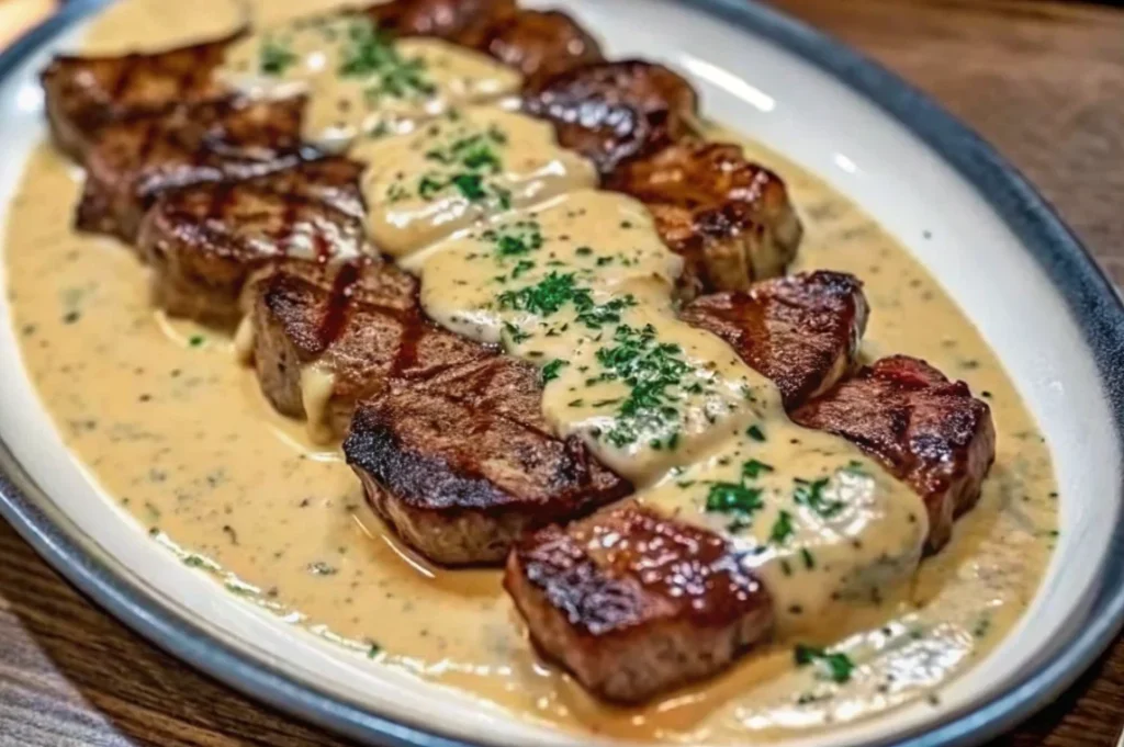 Steak with Garlic Cream Sauce