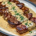 Steak with Garlic Cream Sauce