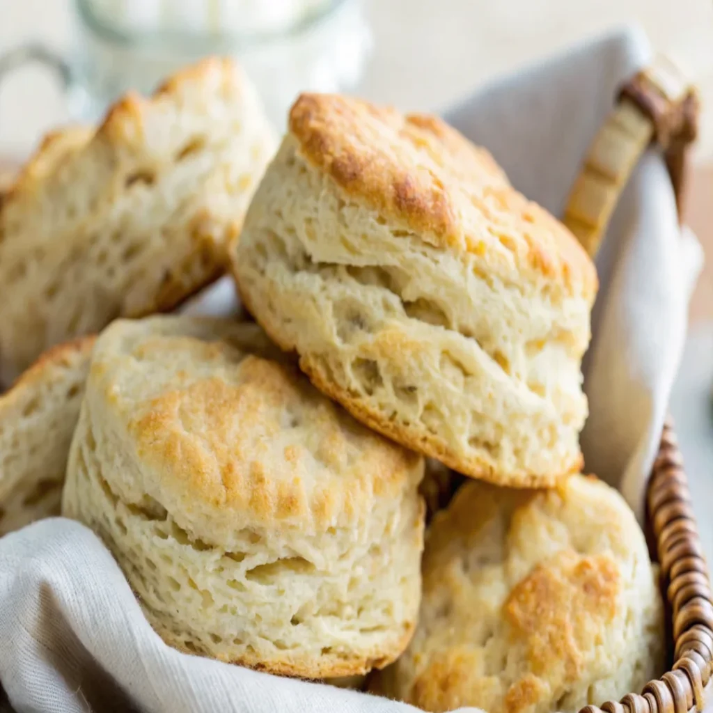 3 ingredient biscuit recipe with golden, flaky biscuits served warm