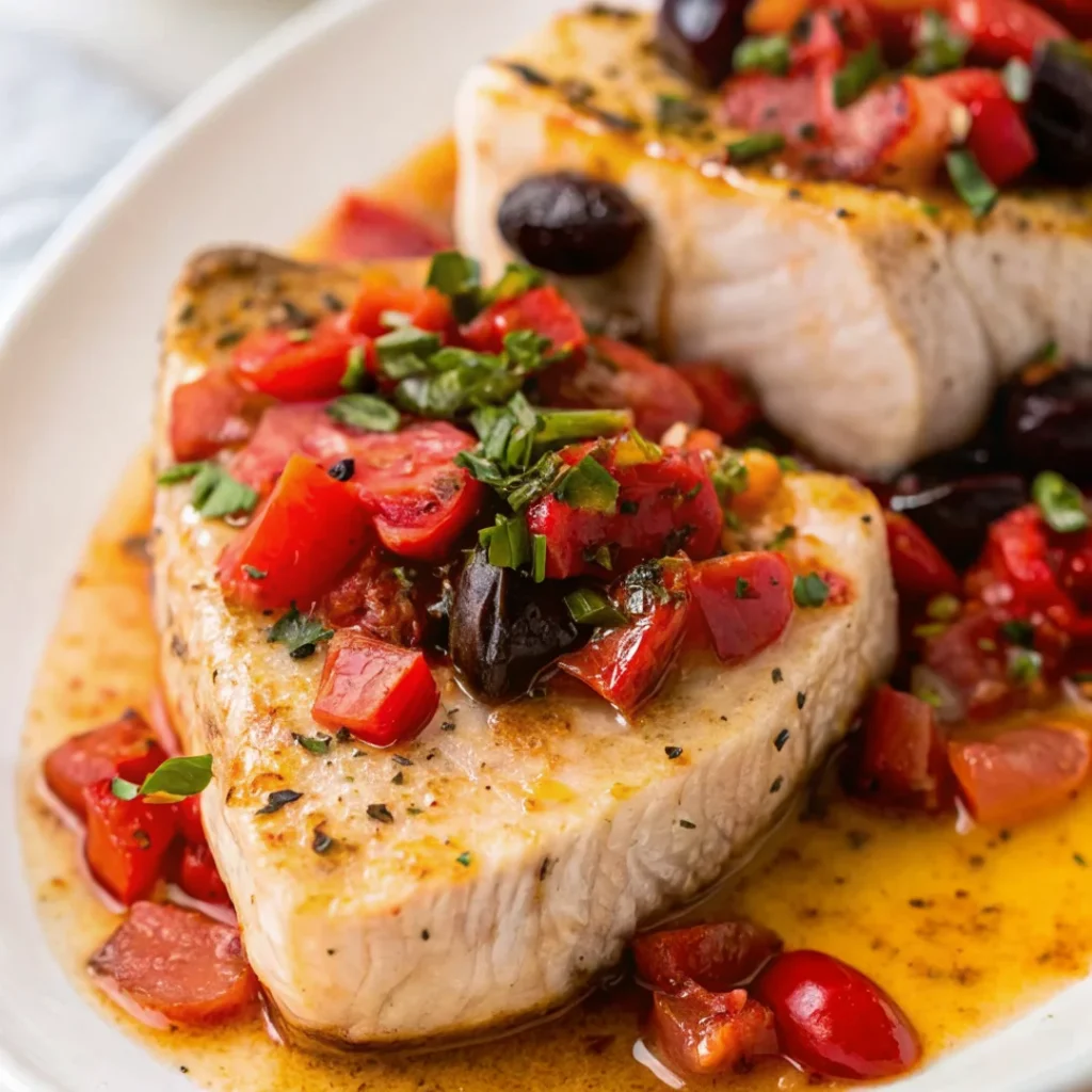 Baked swordfish fillets with lemon and parsley, showcasing a simple and delicious swordfish recipe.