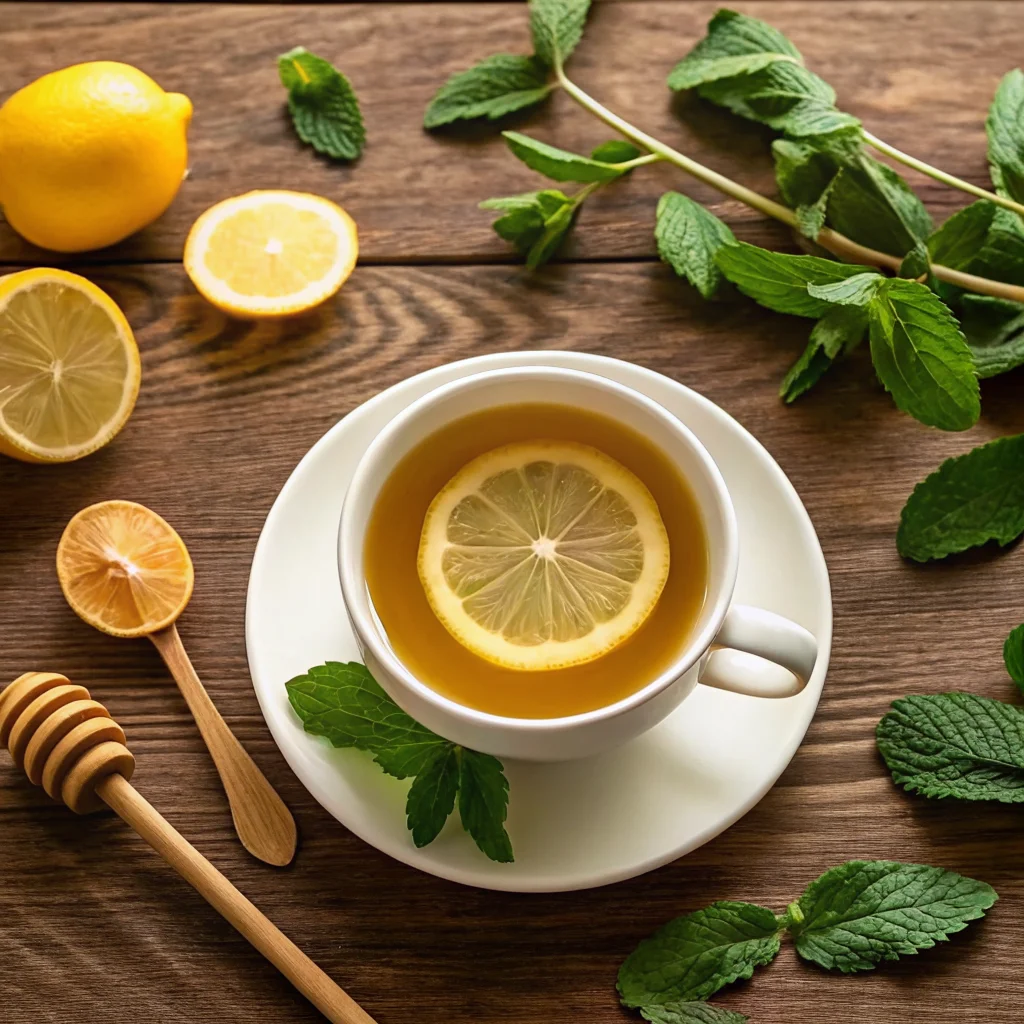 Refreshing Lemon Balm Drink Recipe for Weight Loss with lemon and fresh herbs.