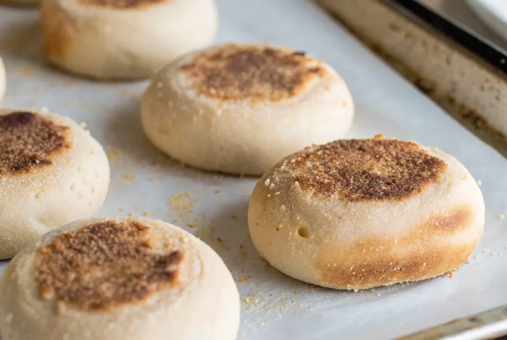 Sourdough English Muffins: Fluffy, Tangy Homemade Treat Every weekend, my kitchen fills with warm, tangy smells. These smells remind me of my grandmother's bakery. Making homemade sourdough English muffins is more than just baking. It's about making memories with each bite. These homemade English muffins are special. They're made with 75 grams of active sourdough starter. This gives them a taste that store-bought muffins can't match. They have perfect nooks and crannies, perfect for your favorite spreads. Whether you're an experienced baker or new to the kitchen, sourdough English muffins are a fun adventure. With a few simple ingredients and some patience, you'll make a breakfast treat that will be loved by your family for years. Key Takeaways Sourdough English muffins offer superior flavor and texture Homemade artisan bread allows complete ingredient control Active sourdough starter is key for authentic taste Total preparation time is about 14 hours and 45 minutes Recipe makes 10-12 delicious English muffins The Art of Making Sourdough English Muffins Making bakery-style muffins at home needs passion, precision, and a good grasp of fermented dough techniques. Sourdough English muffins are a fun culinary journey. They mix old baking ways with science. Starting with sourdough English muffins means understanding the sourdough starter. This living culture turns simple ingredients into a tasty, complex masterpiece. Understanding Active Sourdough Starter An active sourdough starter is key for those tangy flavors and light texture. Your starter should be: Bubbly and vibrant Doubling in volume within 4-8 hours Showing consistent fermentation patterns Essential Equipment and Tools Getting ready for sourdough needs specific kitchen tools: Large mixing bowl Digital kitchen scale Griddle or cast-iron skillet Parchment paper Measuring cups and spoons Key Ingredients for Success Choosing the right ingredients is key for great fermented dough. Use high-protein bread flour, filtered water, and a strong sourdough starter. This mix makes bakery-style muffins with deep flavor. A typical recipe needs: Flour: 2 1/2 cups high-protein bread flour Water: 1 cup filtered water Sourdough starter: 1/2 cup active starter Salt: 1 teaspoon Honey: 1 tablespoon (optional) Pro tip: Always use a fresh, active sourdough starter for the best rise and flavor development. Perfect Timing: Overnight Fermentation Process The secret to making amazing artisan bread is the overnight fermentation. Time is the key ingredient when working with fermented dough. It turns simple ingredients into a true culinary delight. Here are the key steps for a successful overnight fermentation: Cover the dough with a clean kitchen towel Place in a warm location (around 70°F) Allow 8-10 hours for complete bulk fermentation Watch for the dough to double in size Ancient grains are important in the fermentation process. The long fermentation time breaks down proteins and makes nutrients easier to digest. This method not only boosts flavor but also improves digestibility. Fermentation Parameter Recommended Value Room Temperature 70°F (21°C) Bulk Rise Time 8-10 hours Dough Volume Increase Double original size Maximum Fermentation Temp 28°C Professional bakers know that patience is essential. The slow fermentation creates incredible depth of flavor that can't be rushed. By letting the dough rest overnight, you make English muffins with unmatched taste and texture. "Fermentation is not just cooking; it's an art form that transforms simple ingredients into something extraordinary." - Artisan Baker To get the best results, keep an eye on your dough's progress. Adjust the timing based on your kitchen's conditions. The magic of sourdough comes from its living, breathing nature. Mastering the Basic Dough Preparation Making homemade English muffins needs precision and knowing how to work with fermented dough. The process starts with picking the right ingredients and mixing them just right. This turns simple stuff into a tasty treat. Mixing Techniques for Perfect Texture When making sourdough English muffins, picking the right flour is key. Bread flour has 12%-14% protein, making it better than all-purpose flour's 9%-11%. Use a Danish Dough Whisk for mixing to make sure everything is evenly spread out. Start by combining active starter with warm milk Gradually add flour and salt Stir until a rough dough forms Temperature and Hydration Control Getting the hydration right is important for making great homemade English muffins. Aim for 60% to 70% hydration. This helps the dough ferment well. Fermentation Stage Temperature Range Duration Bulk Fermentation 68-78°F (20-26°C) 12-18 hours Final Proofing 70-75°F (21-24°C) 1¾ - 2½ hours Signs of Proper Fermentation Knowing when the dough is fermented right is important for great sourdough English muffins. Look for these signs: Significant volume increase Visible air bubbles Soft, elastic texture Slightly tangy aroma "Patience is the secret ingredient in sourdough baking" - Artisan Baker's Wisdom Shaping and Cutting Techniques Making perfect homemade English muffins needs careful shaping and cutting. These muffins must have a round shape and even texture. This is key to their bakery-style quality. Here are the important steps for shaping your English muffin dough: Dust your work surface with semolina flour to prevent sticking Roll the fermented dough to a precise 1/2 inch thickness Use a 3.5-inch round cookie cutter for uniform muffin sizes Gently press cutter straight down without twisting Professional bakers use special cutting techniques for perfect homemade English muffins: Cutting Tool Advantages Recommended Use Round Cookie Cutter Uniform shape Best for professional results Drinking Glass Home kitchen alternative Quick and easy method English Muffin Ring Perfect height and width Ideal for consistent sizing After cutting, let the muffin rounds rest for 5 minutes before cooking. This short break relaxes the gluten. It makes the muffins tender and of bakery-style quality. Creating Those Signature Nooks and Crannies Making the perfect English muffin is all about creating those beloved nooks and crannies. This is what makes the bread so irresistible. The griddle cooking method is essential for achieving the iconic texture that home bakers love. To develop those characteristic air pockets, follow these essential steps: Preheat your griddle to a consistent 325°F (163°C) Use a low and slow cooking approach Cook for approximately 5-6 minutes per side Watch for golden-brown coloration Traditional Griddle Cooking Technique The magic of nooks and crannies happens during careful griddle cooking. Sprinkle a light dusting of cornmeal on the surface to prevent sticking and create additional texture. Cook the muffins gently, allowing steam to create internal air pockets that define the classic English muffin structure. Temperature Control for Even Browning Precise temperature management is key for perfect English muffins. Aim to maintain a steady 325°F (163°C) throughout cooking. Use an instant-read thermometer to check the internal temperature, which should reach 190°F (88°C) for fully cooked muffins. Pro tip: Flip the muffins only once to ensure even cooking and preserve those delightful nooks and crannies that make this breakfast bread a culinary delight. Storage and Freezing Methods Keeping your sourdough English muffins fresh is key. Homemade English muffins can stay tasty for days or weeks with the right storage. This ensures you can enjoy your breakfast bread for a long time. For a short-term fix, store your muffins at room temperature. Here's how to keep them fresh: Store in an airtight container Keep at room temperature Consume within 5 days for optimal taste Freezing is great for longer storage. Freezing can keep your homemade English muffins fresh for up to 3 months. Here's how to freeze your sourdough English muffins: Cool muffins completely after cooking Place in freezer-safe resealable bags Remove excess air to prevent freezer burn Label with the date of freezing Thawing frozen breakfast bread is easy. Just take out what you need and let it sit at room temperature for 10 minutes. For a quick warm-up, microwave for about 10 seconds. Pro tip: Don't refreeze thawed English muffins. Always separate them with parchment paper before freezing to prevent sticking. Serving Suggestions and Toppings Your freshly baked sourdough English muffins open up a world of culinary creativity. They can turn simple meals into gourmet experiences. With 20 unique English muffin recipes, you'll find endless ways to make them delicious. Sweet lovers will enjoy classic combos like homemade butter with honey or cinnamon sugar. Savory fans will love the 15 out of 20 recipes that offer hearty options. Try a breakfast sandwich with scrambled eggs, cheese, and bacon, or go for Huevos Rancheros or avocado toast. Make your English muffin game better by trying gourmet toppings. Add vegetables, cheese, and unique sauces to your recipes. From pizza-inspired to elegant Eggs Benedict, these muffins can be breakfast, lunch, or dinner. They're not just a meal; they're a canvas for your creativity. Pro tip: Always toast your English muffin to get the perfect texture. It's great for absorbing spreads and toppings. Whether you like sweet or savory, these muffins will be a favorite in your kitchen. FAQ What makes sourdough English muffins different from regular English muffins? Sourdough English muffins have a tangy flavor and are easier to digest. This is because of the natural fermentation process. The sourdough starter adds deeper flavors and breaks down gluten, making them more digestible than commercial muffins. How long does it take to make sourdough English muffins from start to finish? Making sourdough English muffins takes 12-24 hours. This includes the overnight fermentation. You'll spend about 1-2 hours actively preparing, with the rest of the time letting the dough ferment slowly. Do I need a special starter to make sourdough English muffins? You need an active sourdough starter that's bubbly and vigorous. If you don't have one, you can make your own or get one from a local bakery or friend. Can I freeze homemade sourdough English muffins? Yes, you can freeze them well. Cool them completely, then store in a freezer-safe bag for up to 3 months. Thaw at room temperature or toast from frozen for the best taste. What are the best ways to cook sourdough English muffins? Cook them on a cast-iron griddle or heavy skillet over medium-low heat. This method creates the signature nooks and crannies and ensures an evenly cooked, golden-brown exterior. Are sourdough English muffins healthier than store-bought versions? Homemade sourdough English muffins are healthier. You control the ingredients, can use whole grains, and benefit from the fermentation process. This increases nutrient availability and digestibility. How can I ensure I get those classic nooks and crannies? To get nooks and crannies, ensure proper dough hydration and gentle handling. Cook on low, consistent heat. Use a fork to split the muffins instead of cutting to maximize those texture pockets. What are some creative ways to use sourdough English muffins? Use them as mini pizza bases, for avocado toast, or as a base for eggs Benedict. They're also great as a side for soups and salads. They're versatile for both sweet and savory dishes.