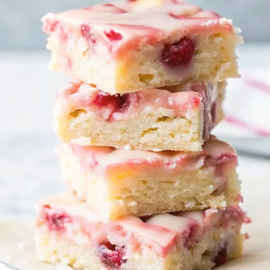 Spring desserts featuring fresh strawberry lemon blondies, a delicious twist on classic blondie bars.