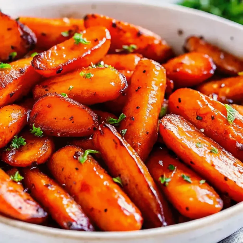 Honey garlic butter roasted carrots - a perfect Easter side dish with vibrant colors and rich flavor.