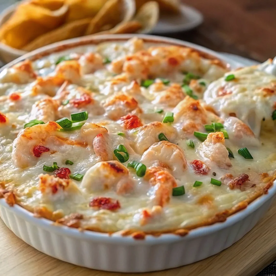 Hot and creamy Joe's Crab Shack Crab Dip served in a skillet with crackers and fresh herbs