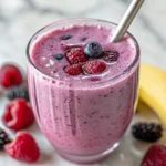 Delicious protein smoothie with berries and banana, perfect for a quick and healthy snack