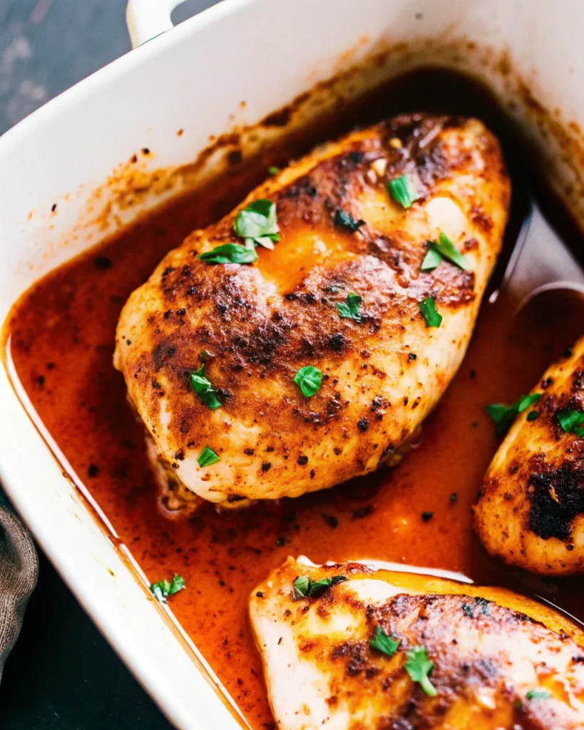 Sliced oven-roasted chicken breast garnished with fresh herbs.