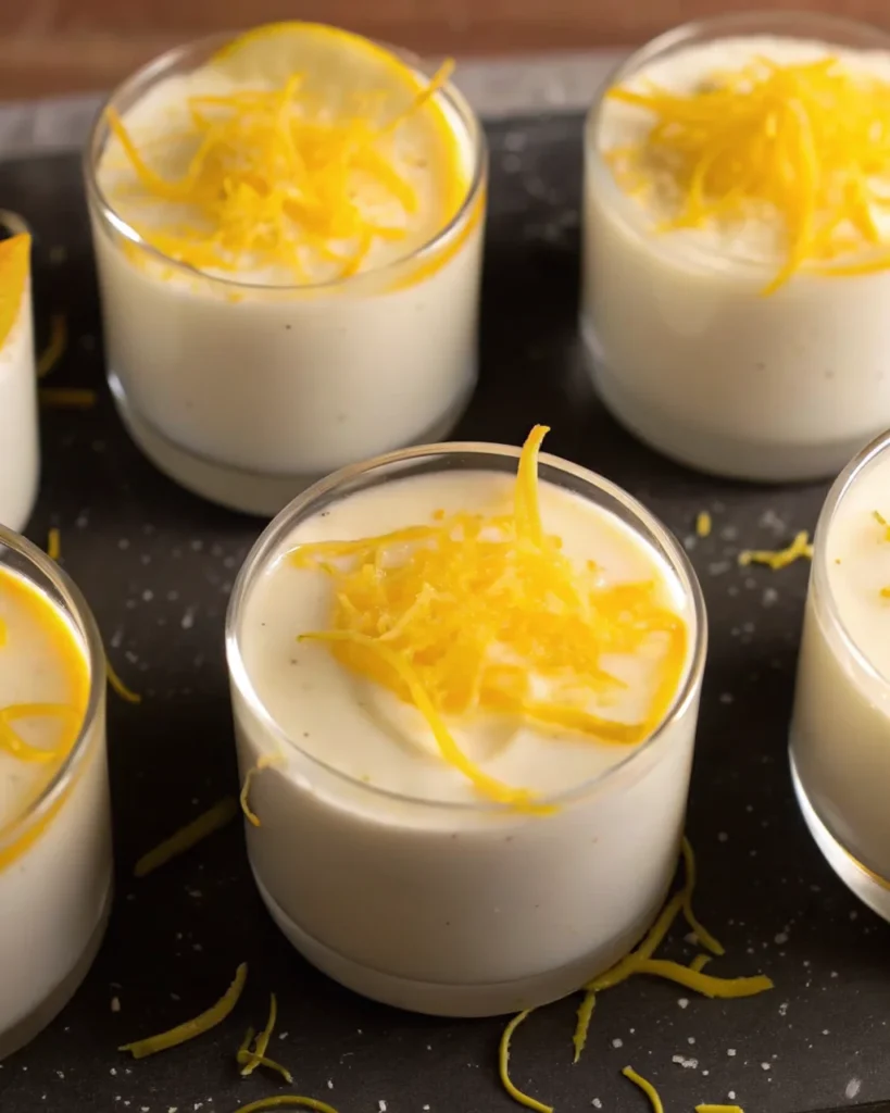 Creamy homemade lemon mousse served in a glass, topped with lemon zest and a lemon slice.