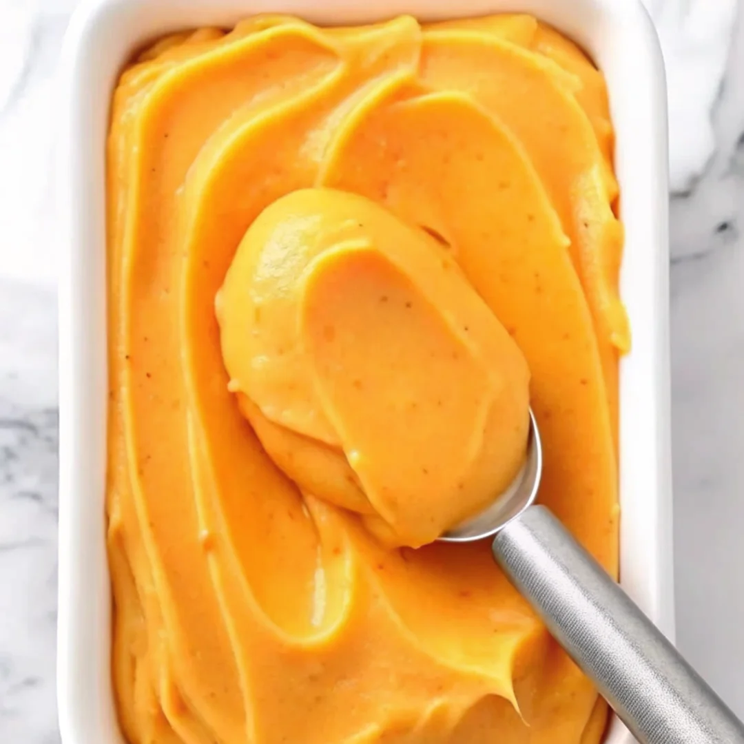 Homemade peach sorbet without ice cream maker - easy peach recipes dessert in glass bow