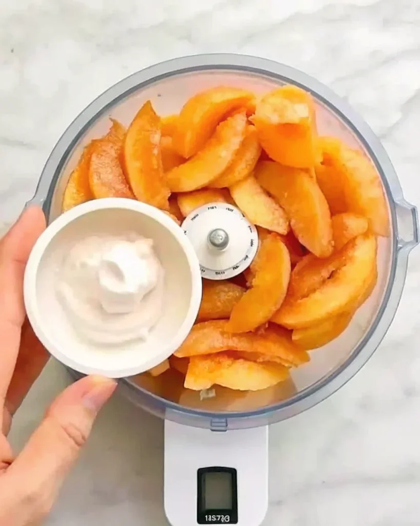 Homemade peach sorbet without ice cream maker - easy peach recipes dessert in glass bow