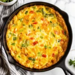 Best Frittata Recipe in a cast iron skillet, featuring colorful vegetables and golden, cheesy top—perfect for an easy vegetarian frittata.