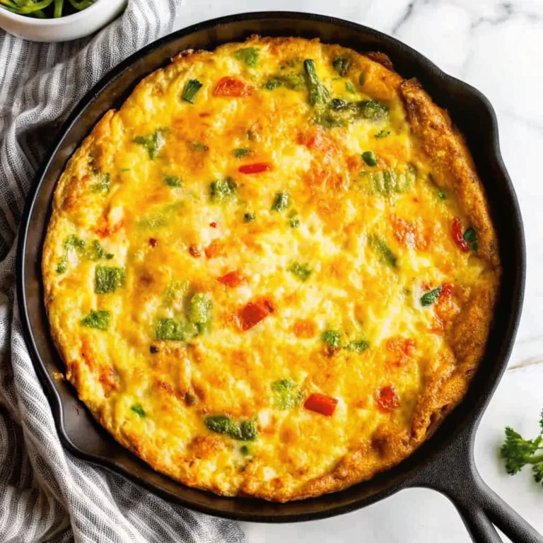Best Frittata Recipe in a cast iron skillet, featuring colorful vegetables and golden, cheesy top—perfect for an easy vegetarian frittata.