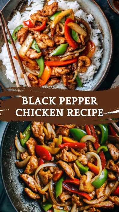 Healthy black pepper chicken stir-fry with colorful bell peppers served over white rice - perfect dinner ideas healthy clean eating meal