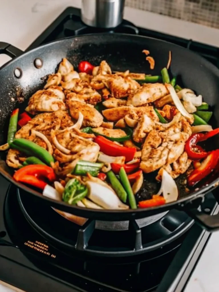 Healthy black pepper chicken stir-fry with colorful bell peppers served over white rice - perfect dinner ideas healthy clean eating meal