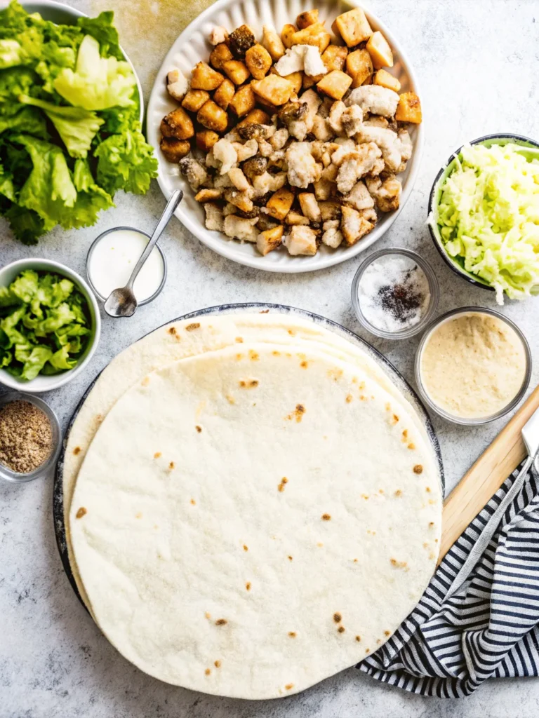 Chicken Caesar Wrap bursting with grilled chicken, crisp romaine lettuce, crunchy croutons, and creamy Caesar dressing, wrapped in a soft tortilla—perfect for fresh spring meals.