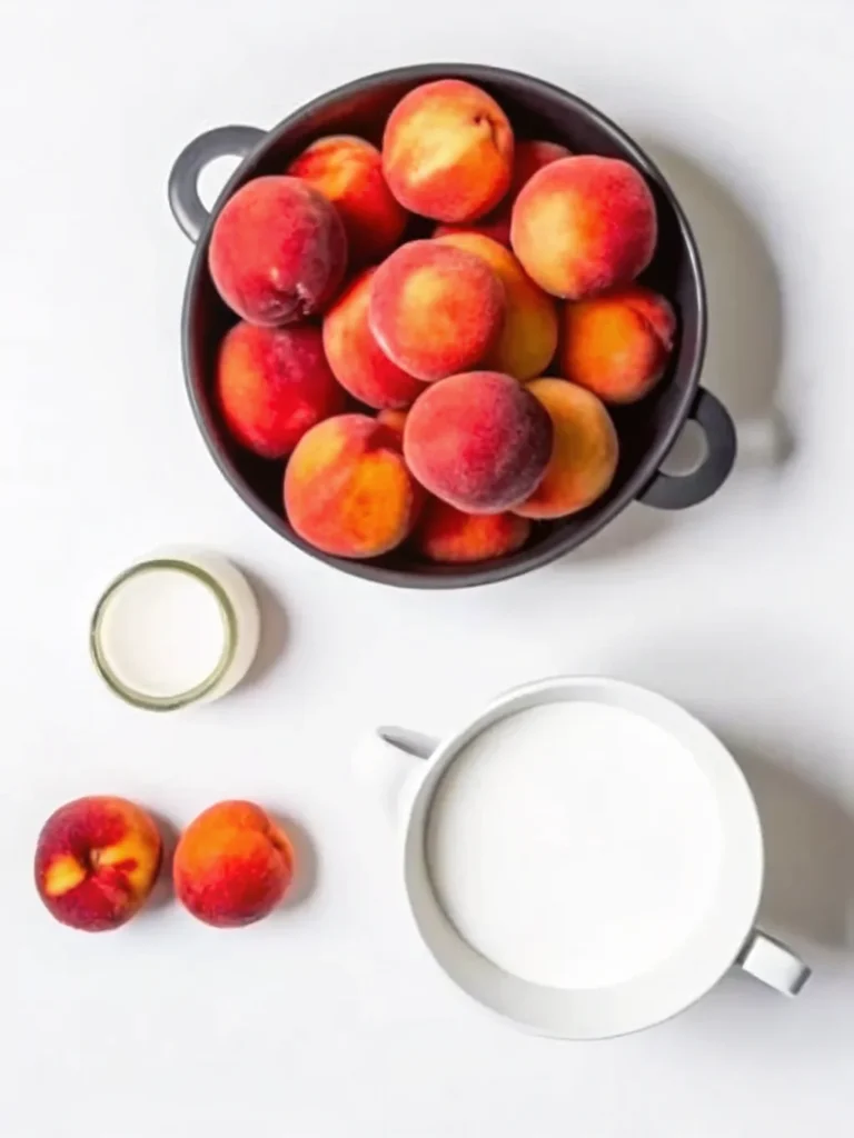 Homemade peach jam recipe in glass jars with fresh peaches, showcasing easy canning peach jam process for summer fruit preserves.