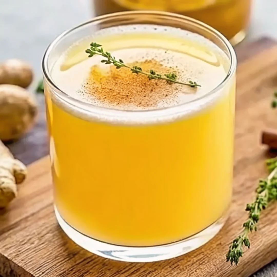 Natural Zepbound weight loss drink with turmeric, ginger, and herbs in a clear glass.