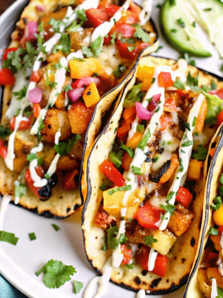 Colorful summer mexican tacos with fresh vegetables, corn tortillas, lime wedges and salsa showcasing vibrant summer mexican recipes