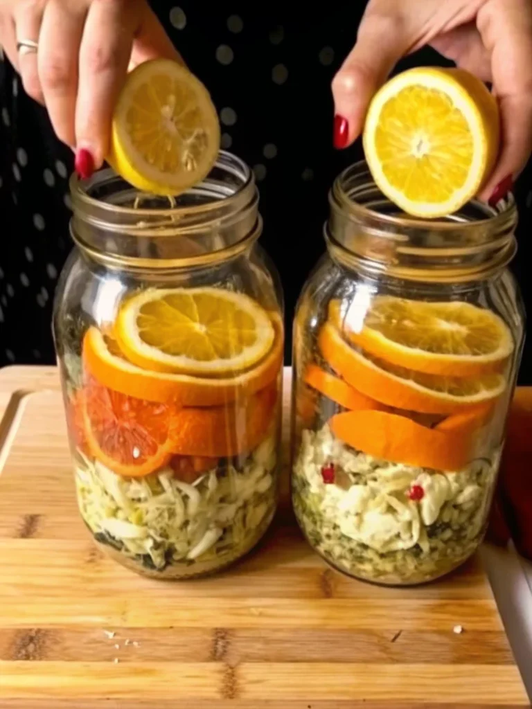 Homemade fire cider recipe ingredients including fresh horseradish, ginger, garlic, and apple cider vinegar arranged around a mason jar