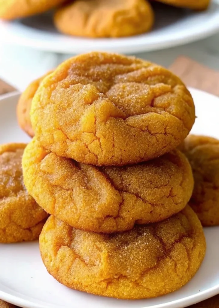 Soft pumpkin sugar cookies with cream cheese frosting arranged on parchment paper, showing golden edges and fluffy texture