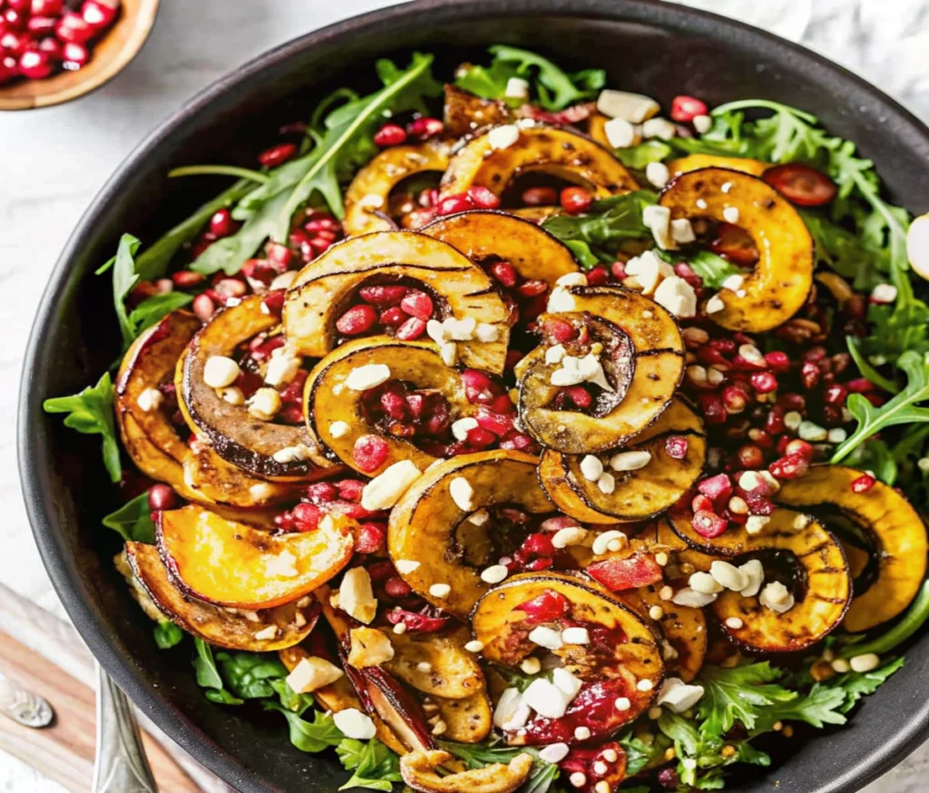 Golden roasted delicata squash rings with caramelized edges on parchment-lined baking sheet, delicata squash recipe