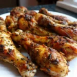 Crispy golden-brown chicken drumsticks air frye in air fryer basket with seasoning blend, showing perfectly cooked air fryer chicken drumsticks recipe