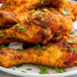 Crispy air fryer chicken drumsticks air frye golden brown seasoned with paprika and garlic powder