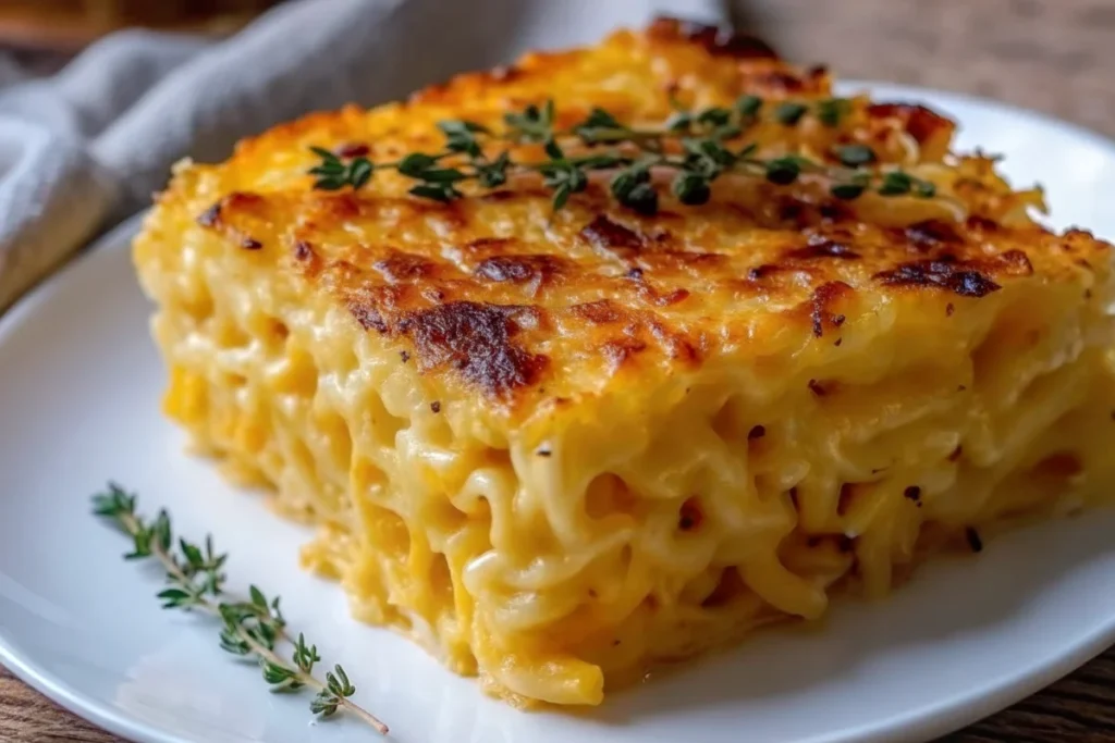 Golden-brown Spaghetti Squash Au Gratin in white baking dish with melted cheese and herbs, showcasing healthy low-carb spaghetti squash recipes