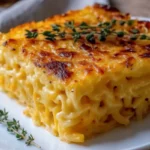 Golden-brown Spaghetti Squash Au Gratin in white baking dish with melted cheese and herbs, showcasing healthy low-carb spaghetti squash recipes