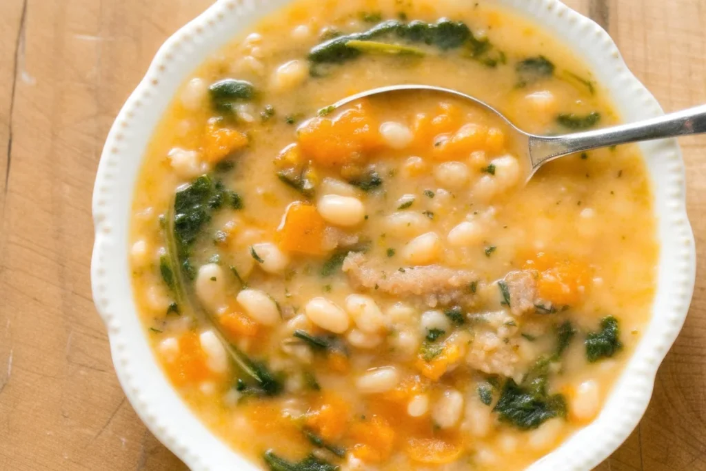 Best white bean soup recipe in rustic bowl with fresh herbs and olive oil drizzle, featuring cannellini beans, vegetables, and aromatic seasonings for healthy comfort food