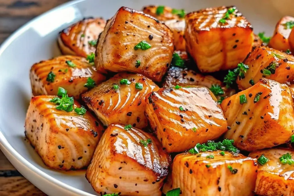 Crispy panko-crusted salmon bites served over jasmine rice with purple cabbage, avocado, and carrots, drizzled with creamy bang bang sauce and garnished with sesame seeds and cilantro