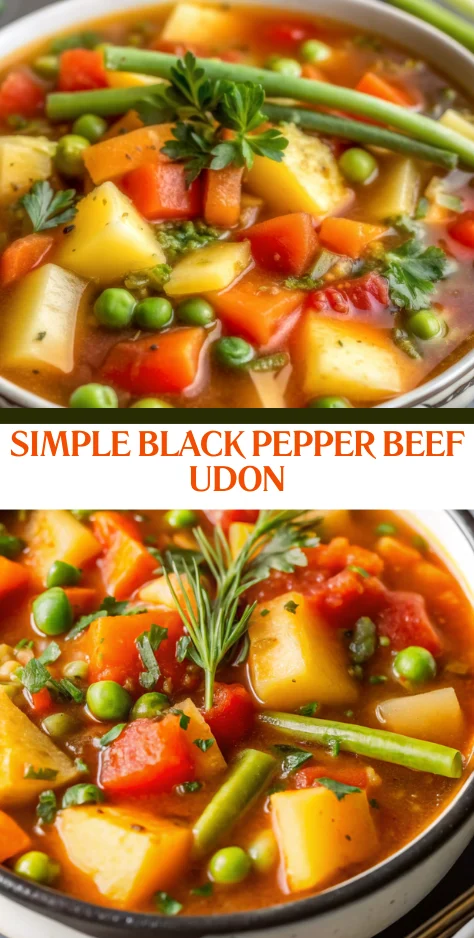 Colorful homemade vegetable soup recipe with carrots, celery, potatoes, and green beans in rustic bowl