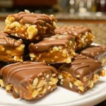 No-Bake Peanut Butter Pretzel Clusters arranged on white plate with chocolate coating and pretzel pieces visible