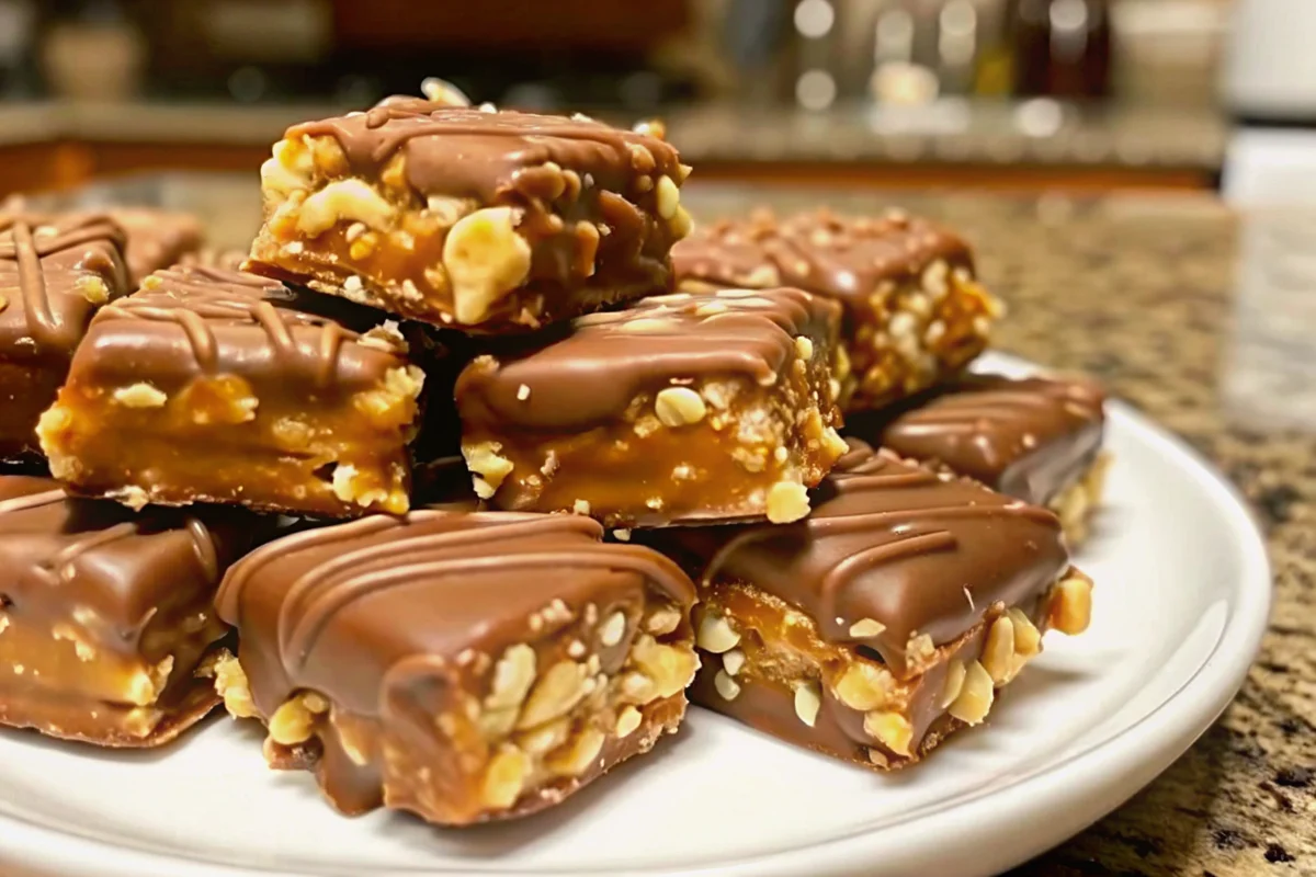 No-Bake Peanut Butter Pretzel Clusters arranged on white plate with chocolate coating and pretzel pieces visible