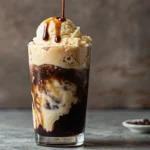 Tall glass filled with vanilla ice cream, Irish cream liqueur, and ginger ale topped with whipped cream and cherry - Irish Cream Liqueur Float dessert cocktail