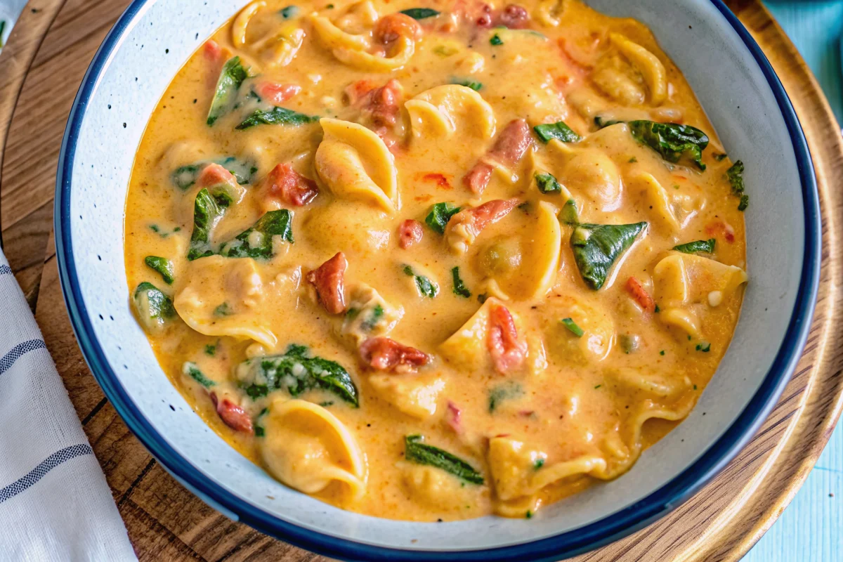 Creamy Marry Me Tuscan Chicken Soup in white bowl with fresh spinach, sun-dried tomatoes, and Parmesan cheese garnish