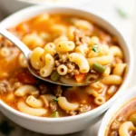 This comforting hamburger soup combines tender ground beef, mixed vegetables, and pasta in a rich tomato-based broth for the perfect weeknight dinner.