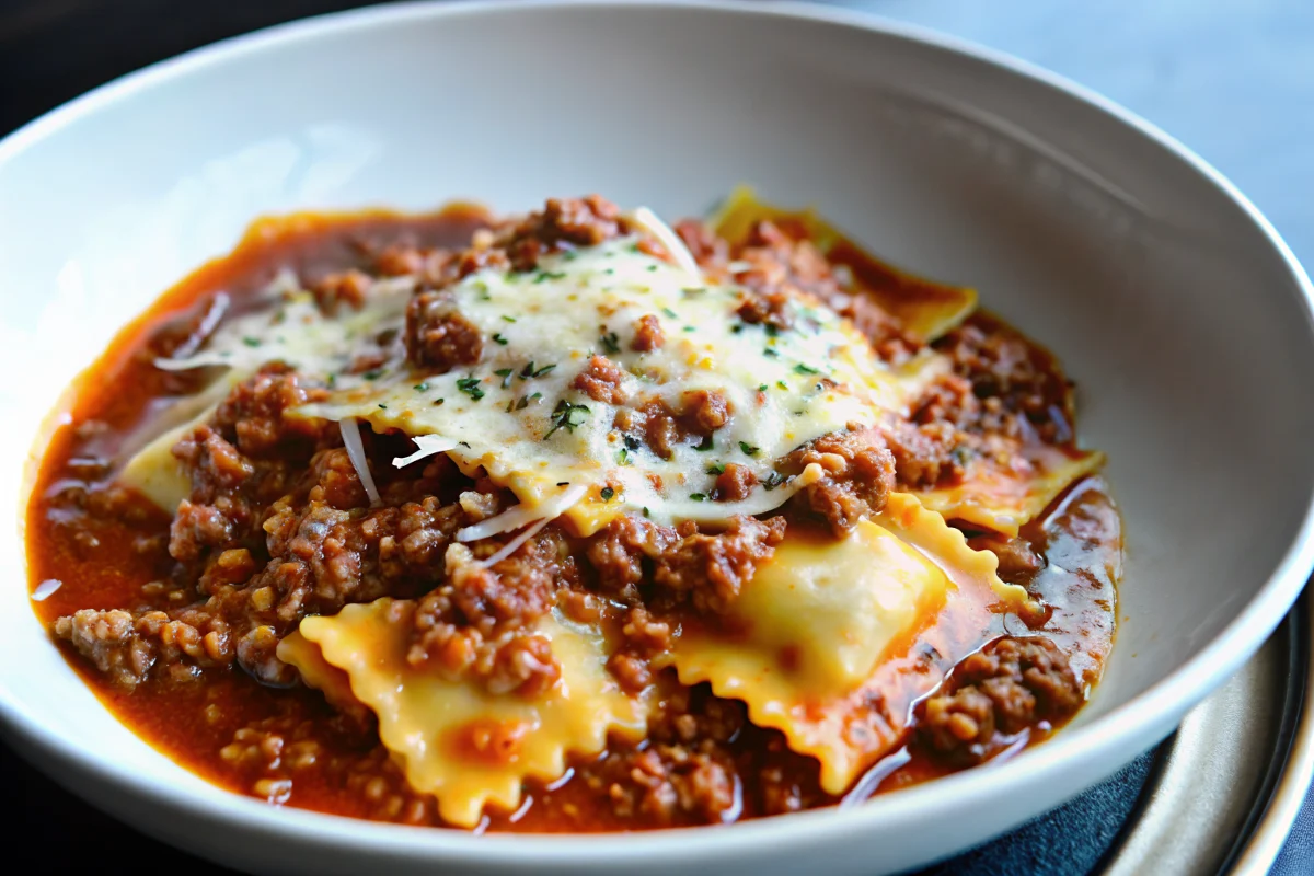 Crockpot Ravioli Lasagna Dinner with melted cheese and tender pasta layers in slow cooker, perfect easy weeknight meal