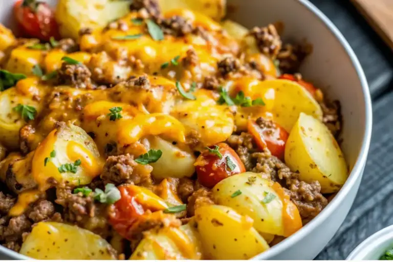 Easy Cheesy Ground Beef Recipe with Potatoes | 10-Minute Prep Weeknight Meal
