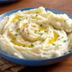 Creamy homemade mashed potatoes recipe with butter and herbs in white bowl - perfect comfort food side dish