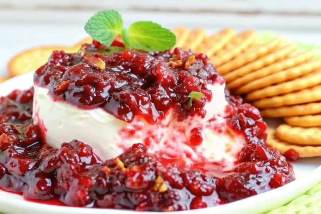 Fresh homemade cranberry sauce with orange juice in glass bowl, featuring ruby red cranberries and citrus garnish for holiday meals