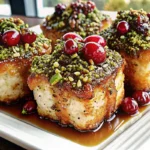 Golden-brown pistachio-crusted brie appetizer bites arranged on elegant serving platter with cranberry garnish