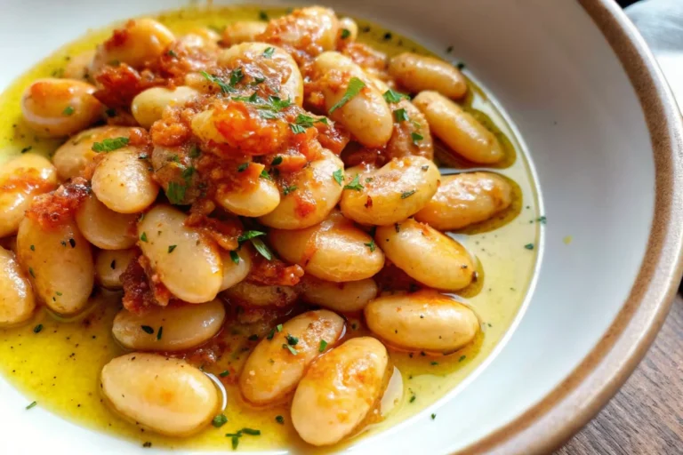 Creamy butter beans in rich tomato sauce with herbs - marry me butter beans recipe