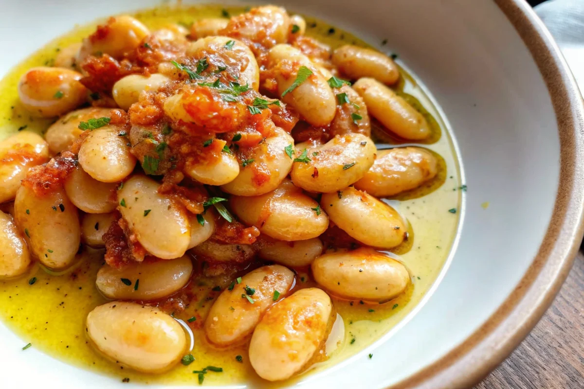 Creamy butter beans in rich tomato sauce with herbs - marry me butter beans recipe