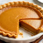 Homemade pumpkin pie with golden custard filling and flaky crust, garnished with whipped cream and cinnamon, perfect fall dessert recipe