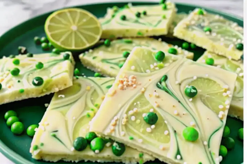 Delicious Margarita Bark Candy with Tequila featuring lime-flavored swirls and sparkling sugar garnish – perfect tequila-infused candy bark for adult parties.