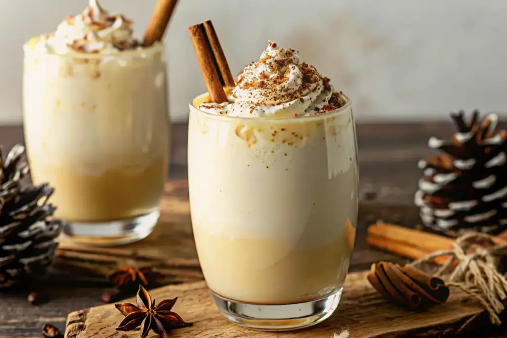 Creamy homemade Eggnog Recipe with nutmeg garnish, perfect for holiday spiked or non-alcoholic drinks.